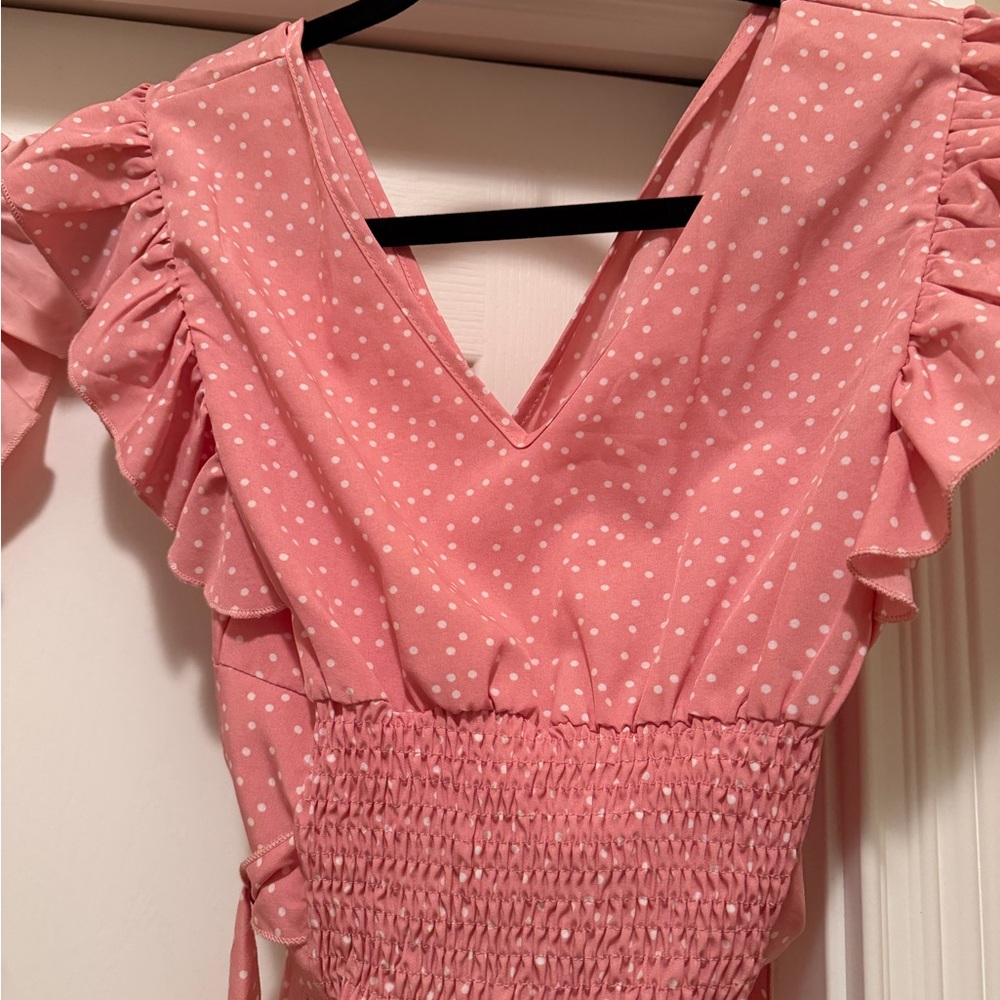 Pink Ruffle Smocked Women's Top - Picture 3 of 4